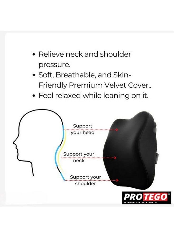 PROTEGO Universal Memory Foam Car Neck Rest Pillow with Washable Velvet Cover | Relieves Neck Pain | Ergonomic Support Orthopedic Cushion Ultra Soft| for All Hatchback SUV Sedan Cars |Black (Medium) - Image 3