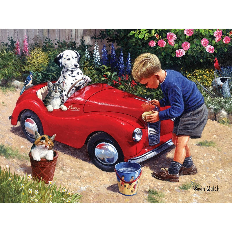 Bits and Pieces  300 Piece Jigsaw Puzzle for Adults  18 x 24  Washing The Car  300 pc Large Piece Adorable Cute Family Jigsaw by Kevin Walsh