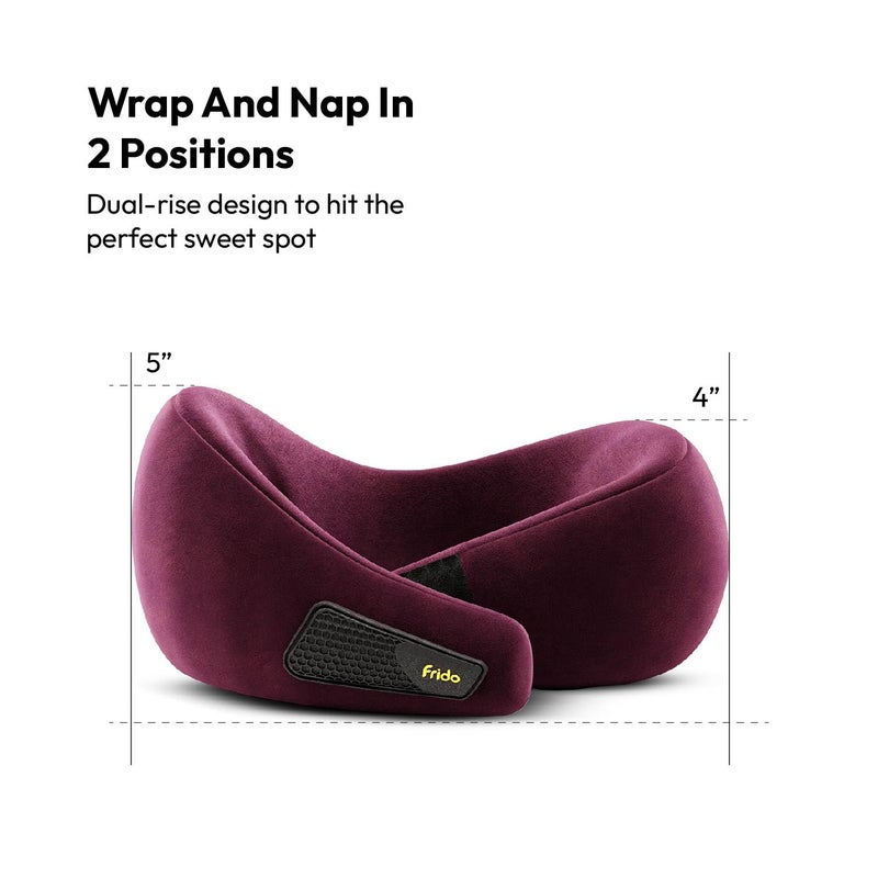 Frido وسادة عنق سفر، 100% فوم هاي-بير، وسادة دعم عنق خفيفة الوزن، وسادة عنق للسفر بالطائرة، وسادة عنق فوم ميموري للسيارة، أحزمة فيلكرو قابلة للتعديل، حقيبة سفر مجانية (نبيذ) - Image 3