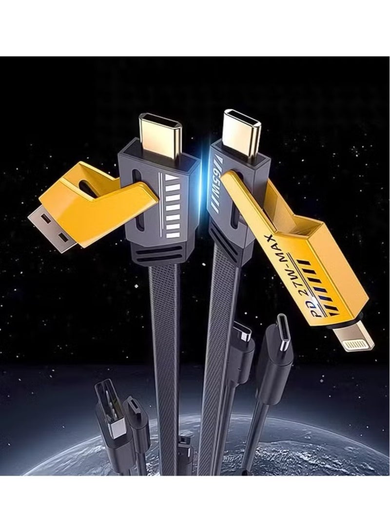 لدنيو وصلة كابل للشحن سريع 4 في 1 من يو اس بي سي إلى يو اس بي سي (65 واط) مع موصل يو اس بي أيه ولايتينج مدمج (27 واط)، كابل شحن مسطح وسريع - Image 2