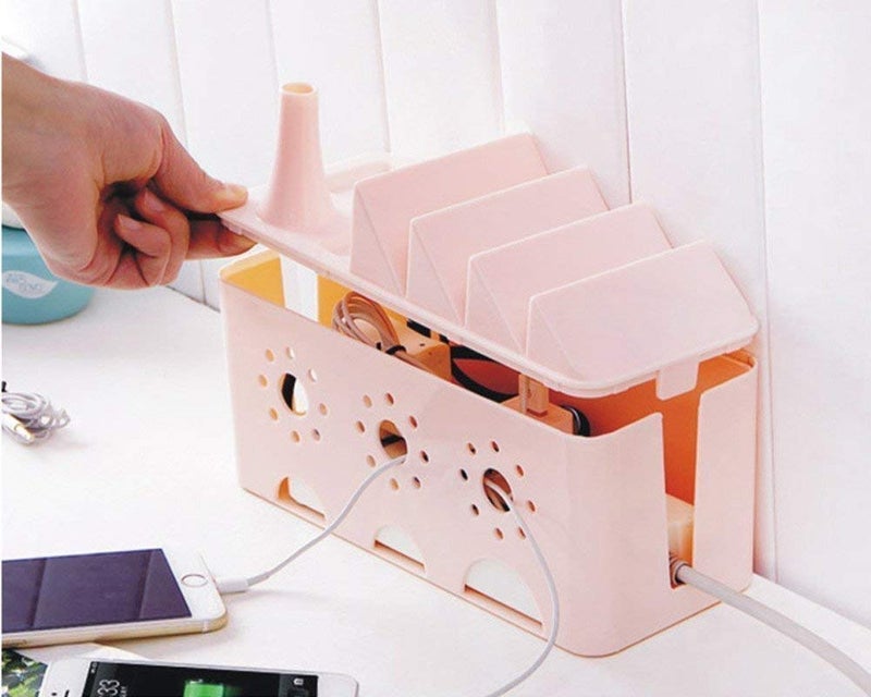 SAJAG SAJAG Cable Management Box Desk Table Power Socket Wire Tidy Storage Organizer Phone Sundries Holder Case for Home OfficeMulticolour  - Image 2