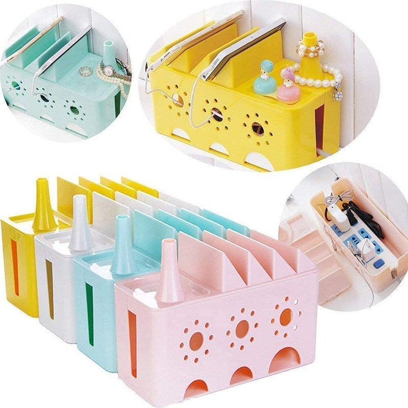 SAJAG SAJAG Cable Management Box Desk Table Power Socket Wire Tidy Storage Organizer Phone Sundries Holder Case for Home OfficeMulticolour  - Image 3