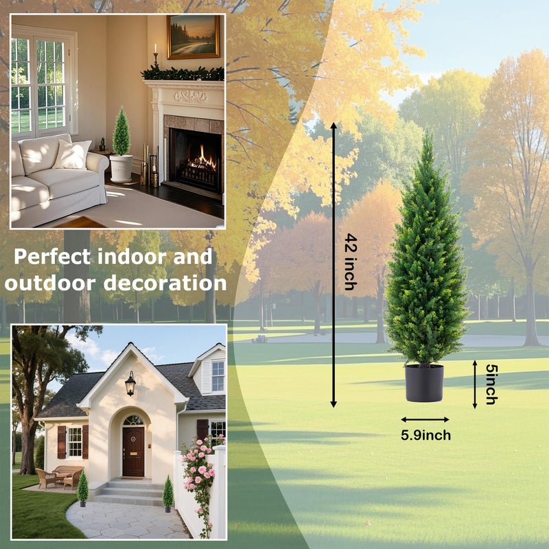 ECOLVANT 3.5ft Artificial Topiary Trees Set of 2 Faux Cedar Trees UV Resistant Bushes Potted Plants Artificial Shrubs for Outdoor Indoor Front Porch Garden - Image 5