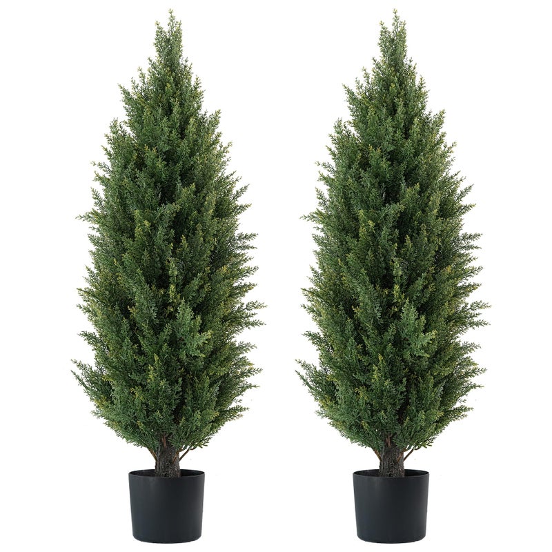 ECOLVANT 3.5ft Artificial Topiary Trees Set of 2 Faux Cedar Trees UV Resistant Bushes Potted Plants Artificial Shrubs for Outdoor Indoor Front Porch Garden - Image 1