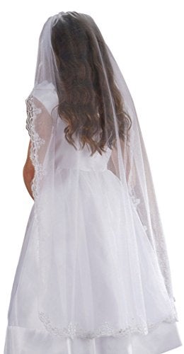 Sacred Traditions Girls Tulle Lace Edge Mantilla First Communion Veil, White, 45 Inch - Image 2