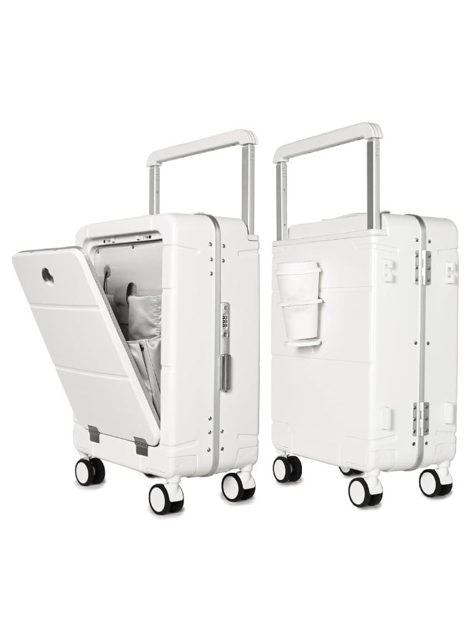 Reko Travel Luggage Boarding Carry-on Luggage Expandable PP Hard Shell Clearance Luggage, Carry On Luggage with Cup Holder - TSA Approved Suitcase with Spinner Wheels - White, 20-inch - Image 1