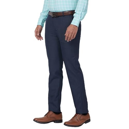 Raymond Men's Slim Fit Solid Pattern Polyester Blend Pleated Formal Mid Rise Trouser (Size: 32)-RMTS05357-B7 Dark Blue - Image 3