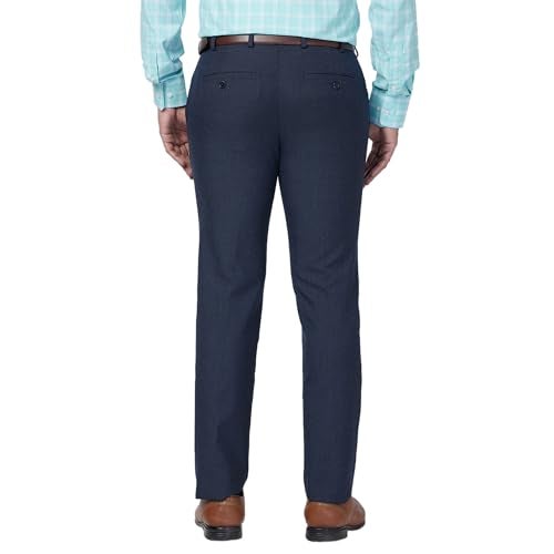 Raymond Men's Slim Fit Solid Pattern Polyester Blend Pleated Formal Mid Rise Trouser (Size: 32)-RMTS05357-B7 Dark Blue - Image 4