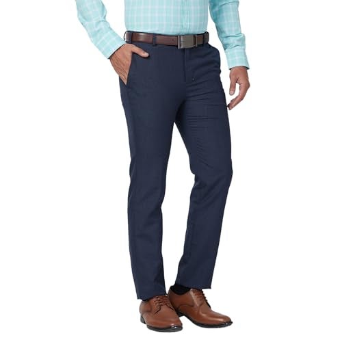 Raymond Men's Slim Fit Solid Pattern Polyester Blend Pleated Formal Mid Rise Trouser (Size: 32)-RMTS05357-B7 Dark Blue - Image 2