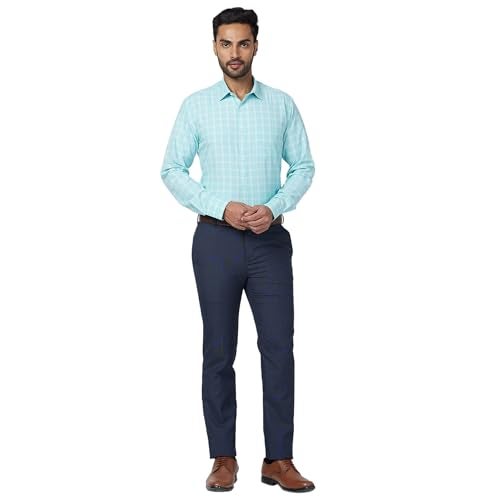 Raymond Men's Slim Fit Solid Pattern Polyester Blend Pleated Formal Mid Rise Trouser (Size: 32)-RMTS05357-B7 Dark Blue - Image 5