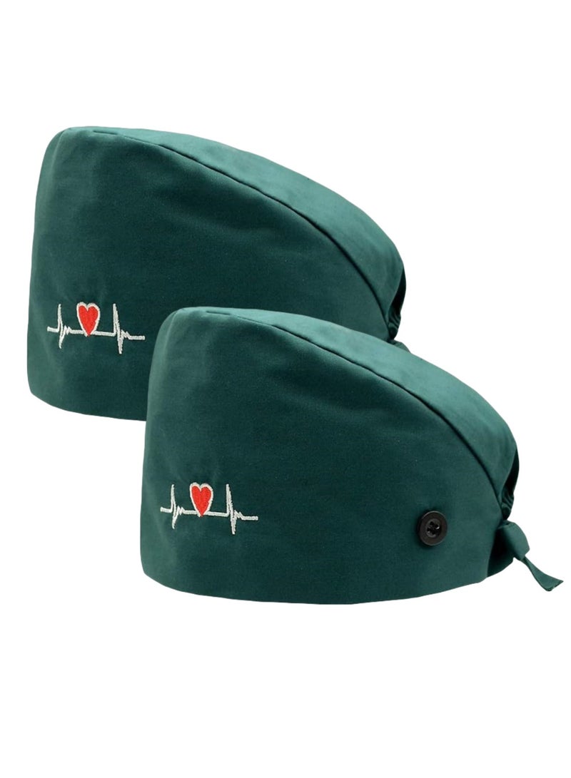 Generic 2 Pack Surgical Caps, Unisex Dental Stomatologist Operating Room Nurse Caps, Adjustable Elastic Nursing Caps with ons and Sweatband, Fluffy Cotton Hats (Green)  - Image 1
