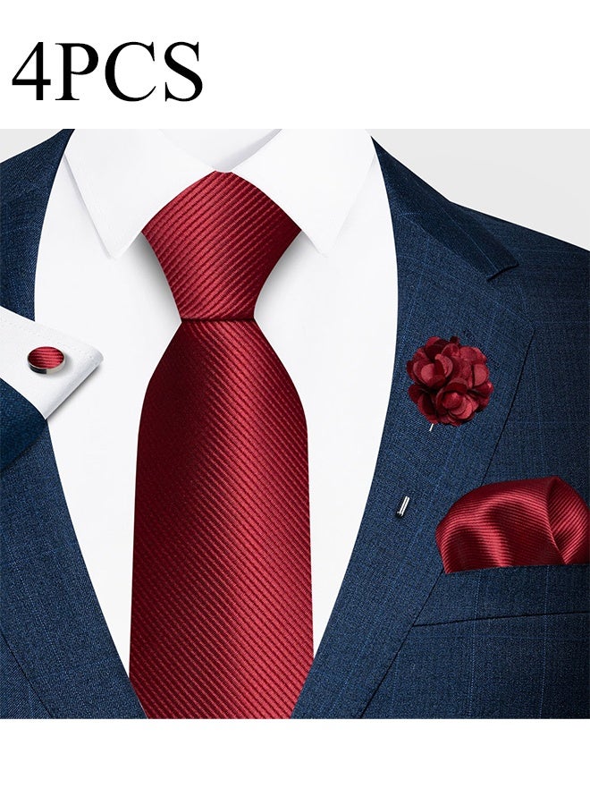 KANGLI 4PCS Ties for Men Necktie and Lapel Pin Brooch Set,Silky Smooth,Pocket Square,Cufflinks,Gift Tie Sets for Men,Wedding Party,Formal Business,Office Work Formal Occasions - Image 1