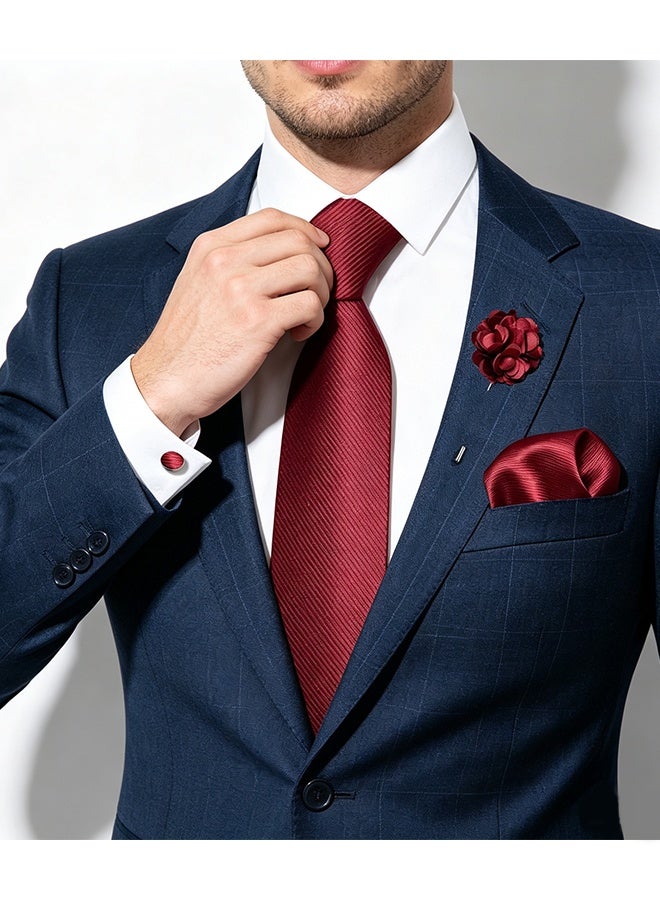 KANGLI 4PCS Ties for Men Necktie and Lapel Pin Brooch Set,Silky Smooth,Pocket Square,Cufflinks,Gift Tie Sets for Men,Wedding Party,Formal Business,Office Work Formal Occasions - Image 2