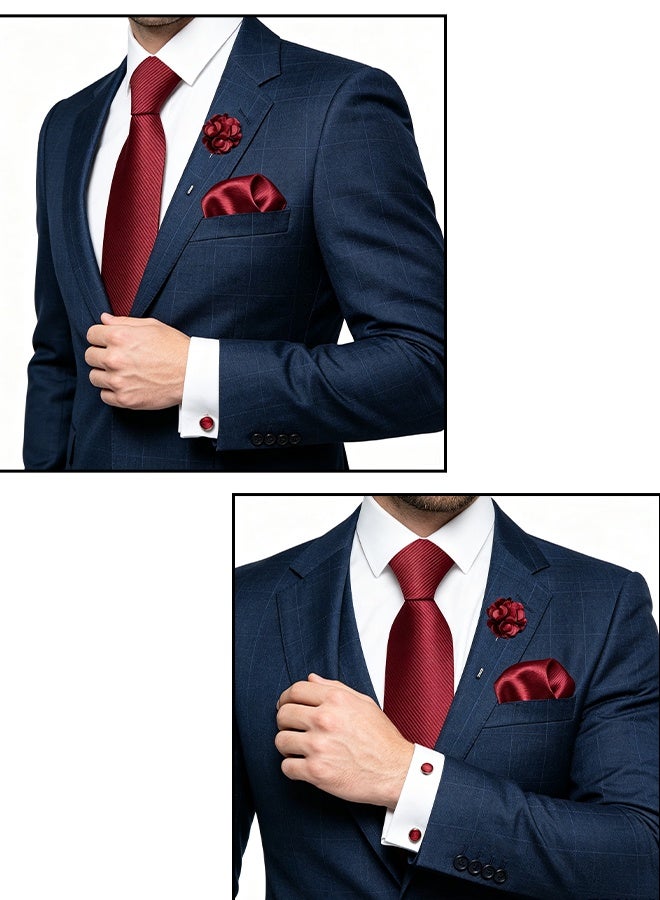 KANGLI 4PCS Ties for Men Necktie and Lapel Pin Brooch Set,Silky Smooth,Pocket Square,Cufflinks,Gift Tie Sets for Men,Wedding Party,Formal Business,Office Work Formal Occasions - Image 3