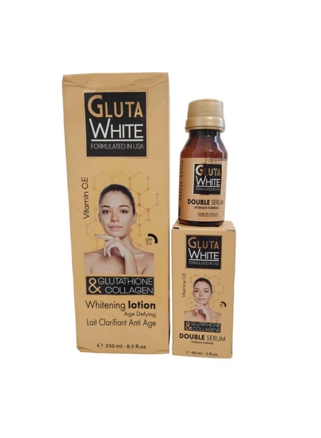 Gluta White 2-Piece Set – Glutathione & Collagen Whitening Body Lotion 250ml & Double Serum 60 ml - Image 1