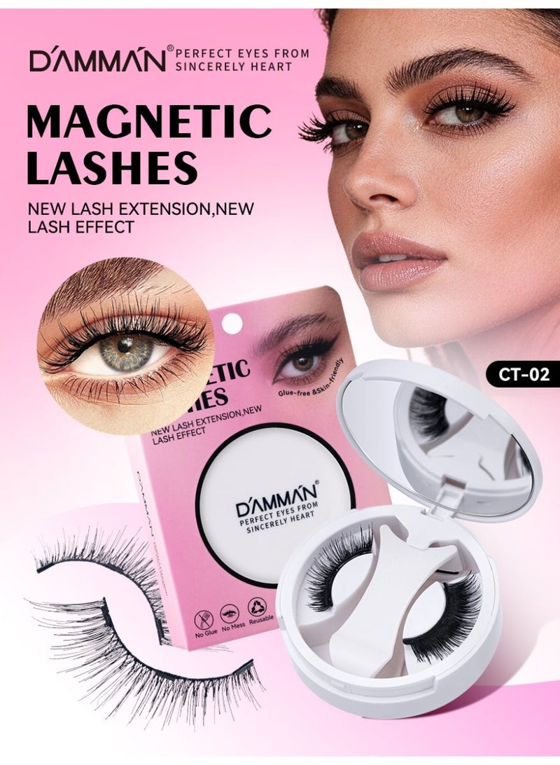 D'AMMA'N Magnetic Eyelashes with Applicator& Mirror, Reusable, Natural Look, No Glue Needed, Strong and Lightweight, Easy to Apply, Comfortable Wear - Image 1