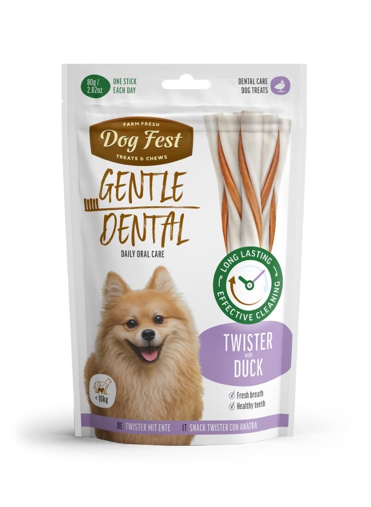 Dog Fest Dental Treats For Adult Dogs -Twister - Duck 80g (9cm) - Image 1