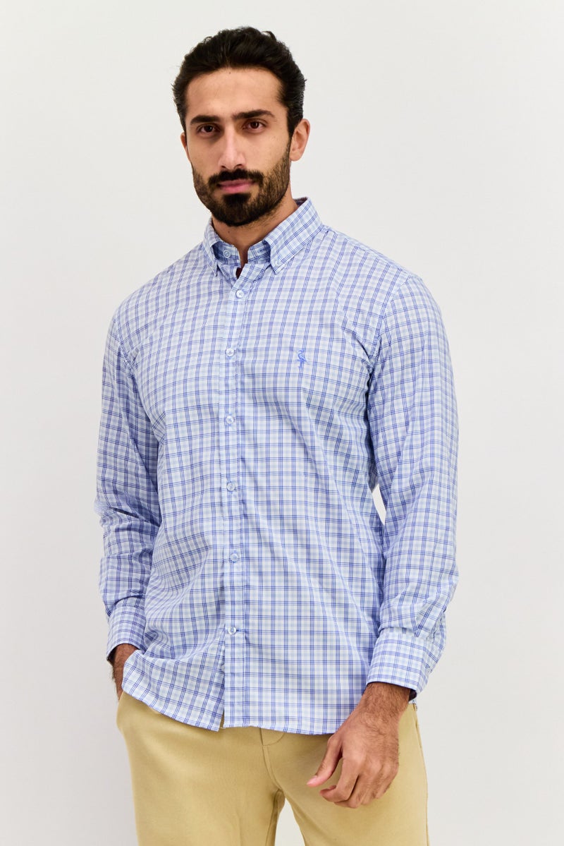 Tailorbyrd Men Regular Fit Long Sleeve Checkered Casual Shirt, White - Image 1