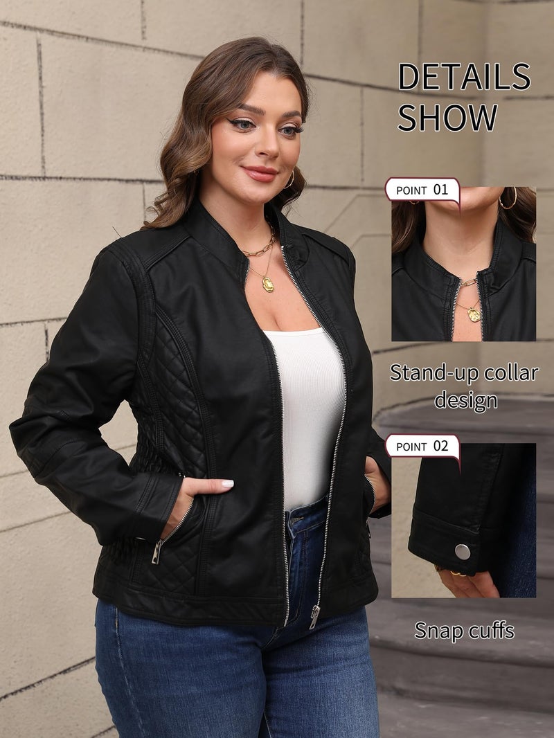 Bellivera Women's Faux Leather Jacket Moto Classic Coat 36 Black XL - Image 3