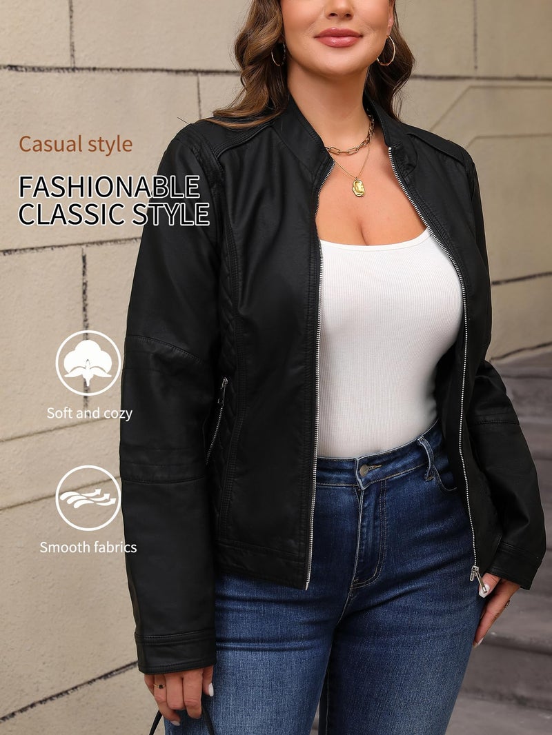 Bellivera Women's Faux Leather Jacket Moto Classic Coat 36 Black XL - Image 2