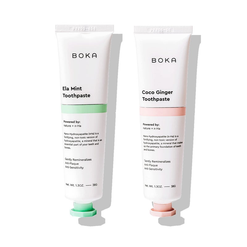 Boka Fluoride Free Toothpaste, Nano Hydroxyapatite Toothpaste, Appropriate for Sensitive Teeth - for Adult, Kids Oral Care - Ela Mint, Coco Ginger Flavor, 1.3 Fl Oz 2Pk US Manufactured - Image 1
