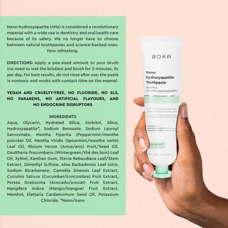 Boka Fluoride Free Toothpaste, Nano Hydroxyapatite Toothpaste, Appropriate for Sensitive Teeth - for Adult, Kids Oral Care - Ela Mint, Coco Ginger Flavor, 1.3 Fl Oz 2Pk US Manufactured - Image 4