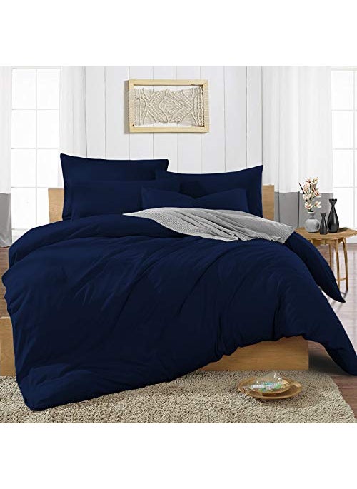 SGI bedding SGI Double Size Duvet Cover with 2 Pillow Covers 600 Thread Count 100 Egyptian Cotton Navy Blue Solid Smooth Comfortable All Season Quilts  - Image 1
