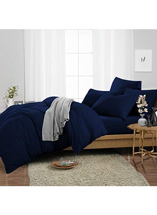 SGI bedding SGI Double Size Duvet Cover with 2 Pillow Covers 600 Thread Count 100 Egyptian Cotton Navy Blue Solid Smooth Comfortable All Season Quilts  - Image 2