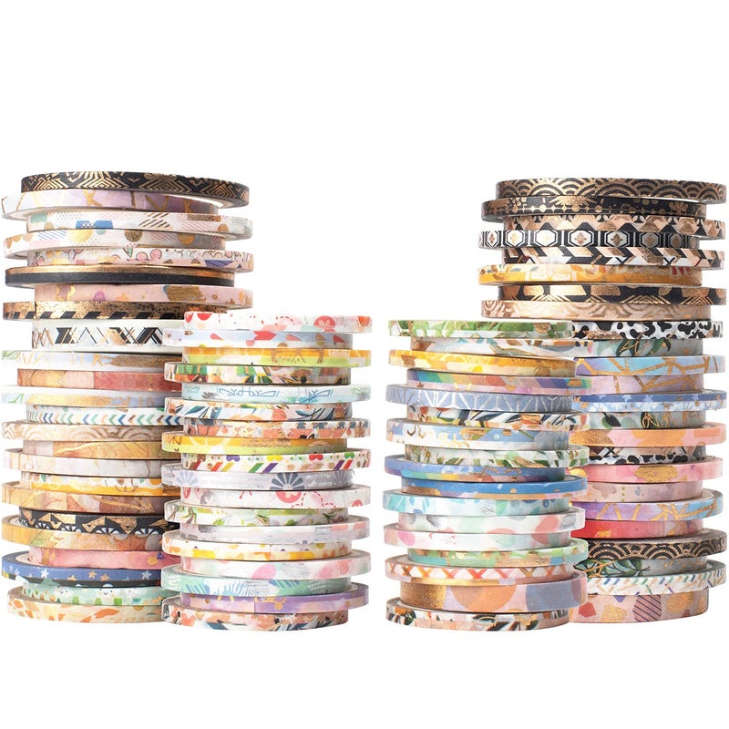 YUBX Exrta Slim Washi Tape Set Random Patterns 80 Rolls Bundle Gold Foil Super Skinny Decorative Masking Tape Scrapbook Tape for DIY Craft Art Projects Journal Gift Wrapping Gold Foil Detailing