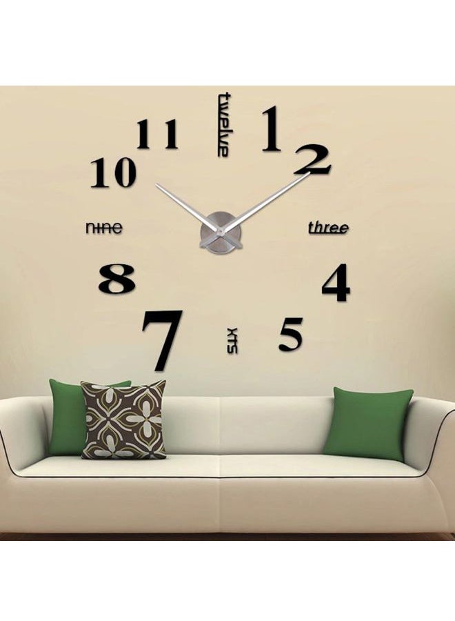 3D DIY Large Decorative Sticker Wall Clock Black/Silver 40cm