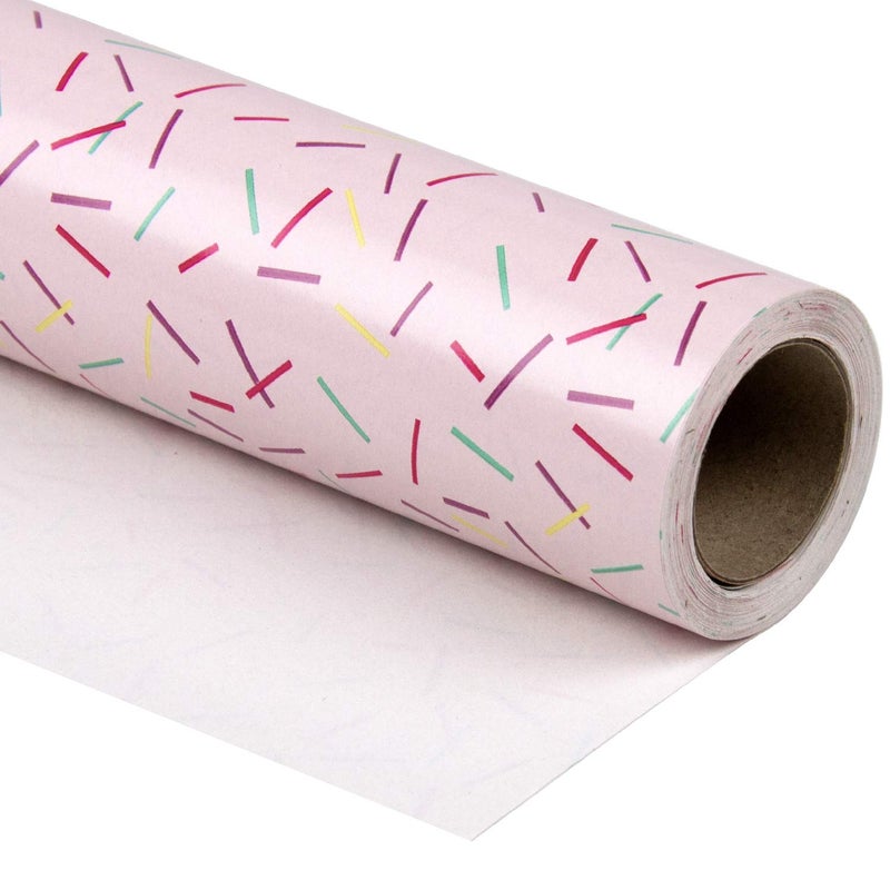 WRAPAHOLIC 30 Inch Pink Wrapping Paper Roll - Pink Color with Colorful Line Segment Print for Birthday, Holiday, Wedding, Baby Shower Wrap - 30 inch x 33 feet - Image 1