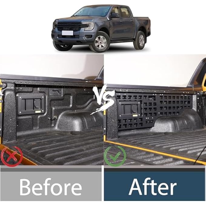 rayihni Side Bed Molle Panel Compatible with Ford Ranger 2023 2024+Short Bed Truck Bed Panel Rear Storage Organizer Cargo Shelf Rack Replacement Accessories (Left) - Image 3