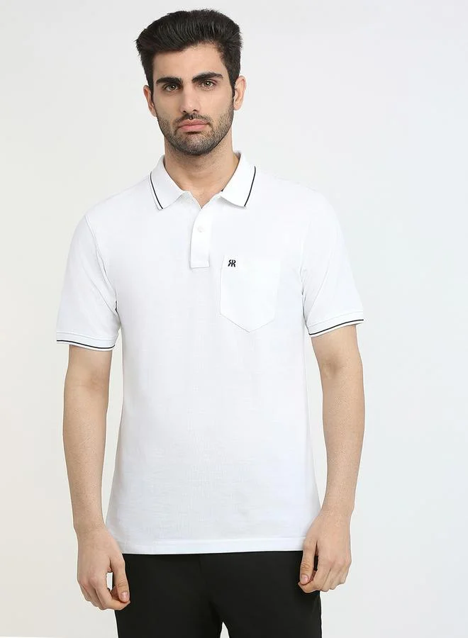 Raymond White Slim Fit Cotton Polo with Pocket