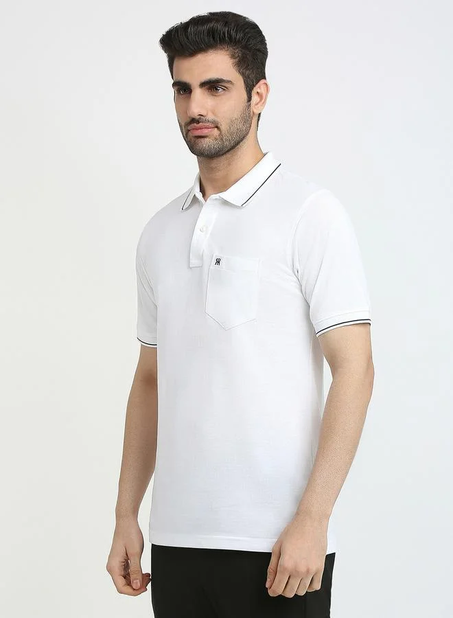 Raymond White Slim Fit Cotton Polo with Pocket