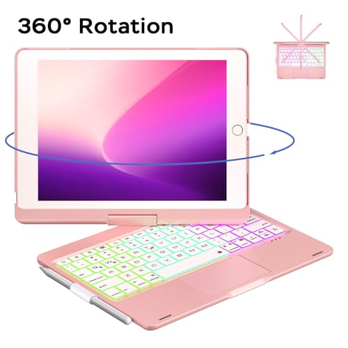 NOKBABO iPad 9th Generation Case with Keyboard, 360° Rotatable Touchpad and 7 Color Backlight & Pencil Holder for iPad 9th/8th/7th Gen 10.2 inch & iPad Air 3rd Gen/iPad Pro 10.5 inch - Pink Gold - Image 5