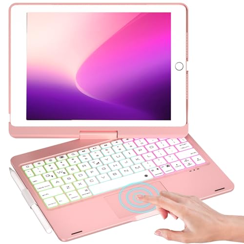 NOKBABO iPad 9th Generation Case with Keyboard, 360° Rotatable Touchpad and 7 Color Backlight & Pencil Holder for iPad 9th/8th/7th Gen 10.2 inch & iPad Air 3rd Gen/iPad Pro 10.5 inch - Pink Gold - Image 1