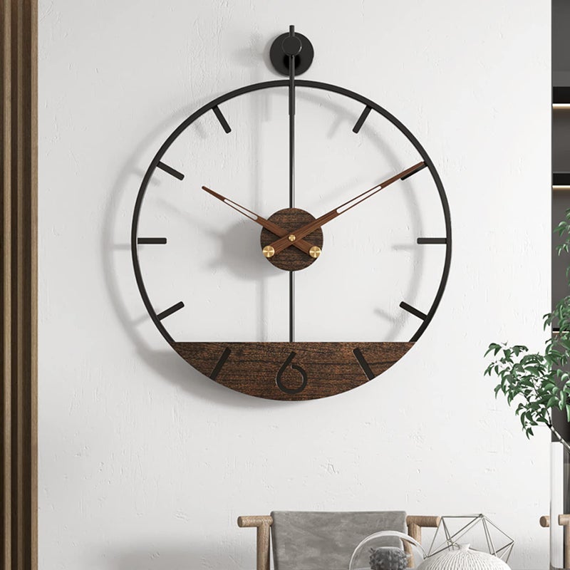 DAYDAYART Modern Wood Walnut Dial Wall Clock, Large Simple Wall Decor Metal Frame Silent Non Ticking Clock for Living Room Decor, Kitchen, Bedroom, Study Decoration, Handmade Home Gift Idea, 26.4 in - Image 1