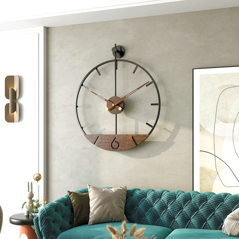 DAYDAYART Modern Wood Walnut Dial Wall Clock, Large Simple Wall Decor Metal Frame Silent Non Ticking Clock for Living Room Decor, Kitchen, Bedroom, Study Decoration, Handmade Home Gift Idea, 26.4 in - Image 5