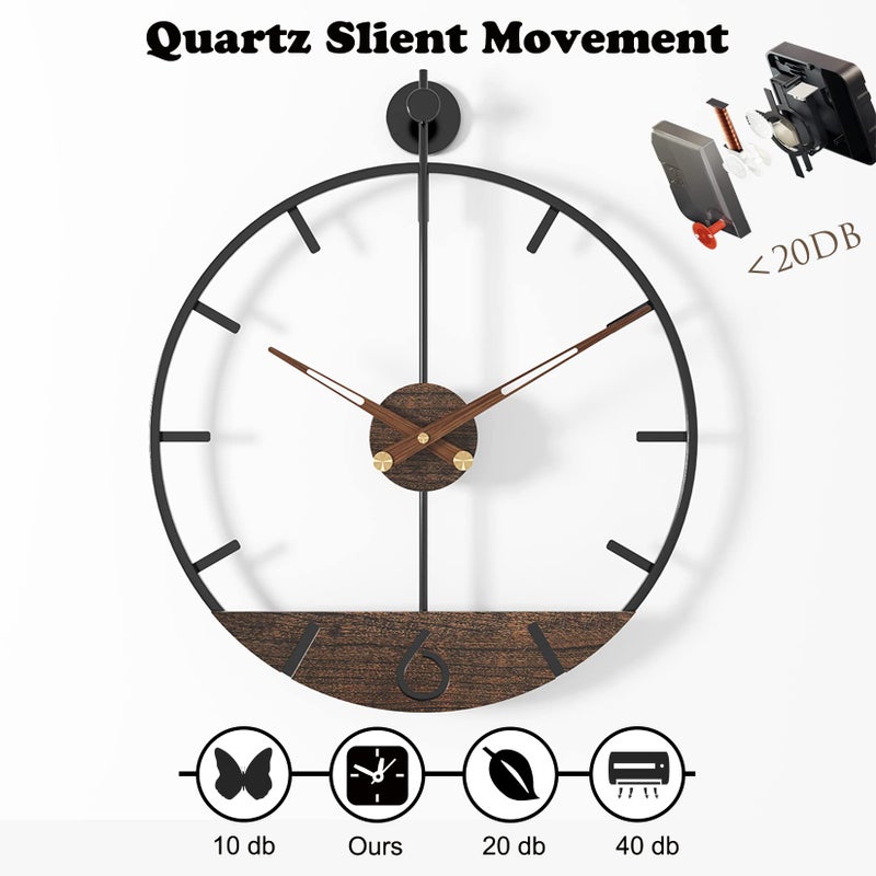 DAYDAYART Modern Wood Walnut Dial Wall Clock, Large Simple Wall Decor Metal Frame Silent Non Ticking Clock for Living Room Decor, Kitchen, Bedroom, Study Decoration, Handmade Home Gift Idea, 26.4 in - Image 4
