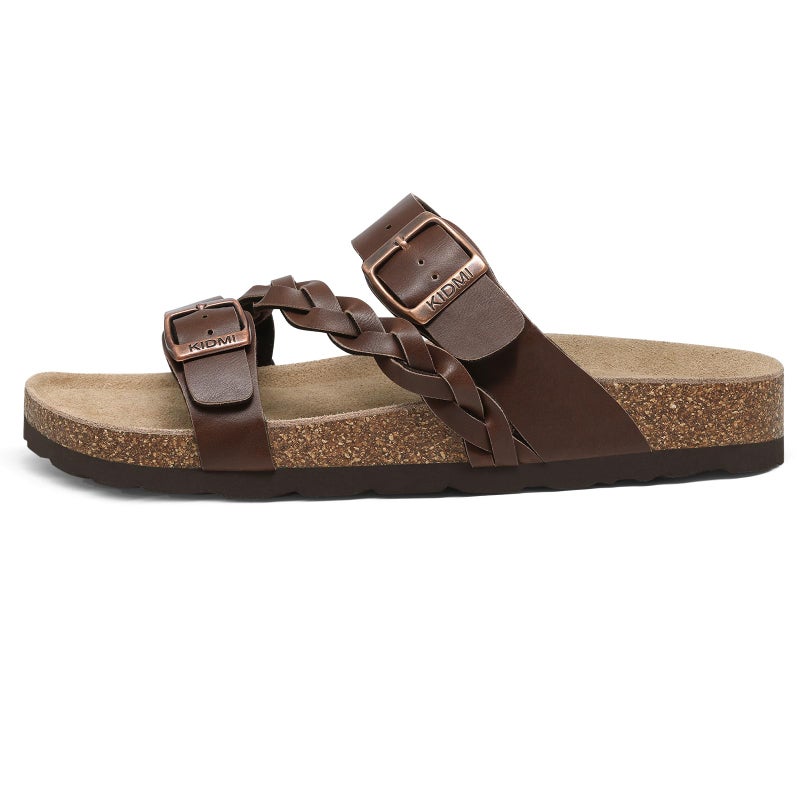 KIDMI Women's Cork Footbed Sandals with Arch Support Comfortable Slip-On Slide Sandals With Adjustable Buckle for Summer, Brown Matte 39 - Image 4