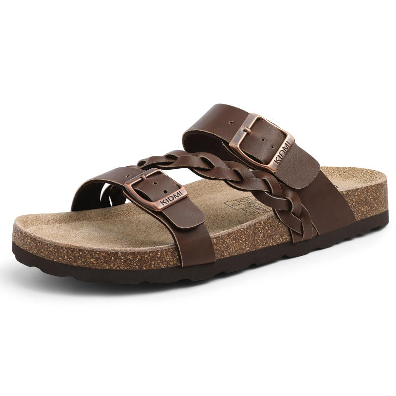KIDMI Women's Cork Footbed Sandals with Arch Support Comfortable Slip-On Slide Sandals With Adjustable Buckle for Summer, Brown Matte 39 - Image 1