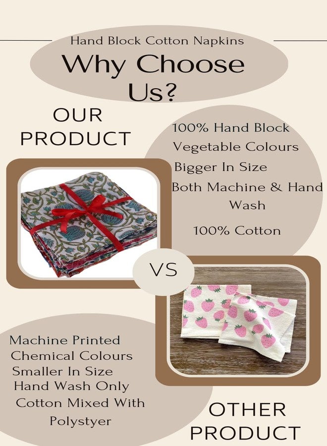 Third Eye Export Hand Block Cloth Napkins Set of 12 – Elegant Cotton Napkins for Dinner, Weddings, Reusable Everyday Use – Decorative Floral Napkins Everyday for Kitchen & Home Decor (12, Multi Color 1, 18X18 Inches) - Image 5
