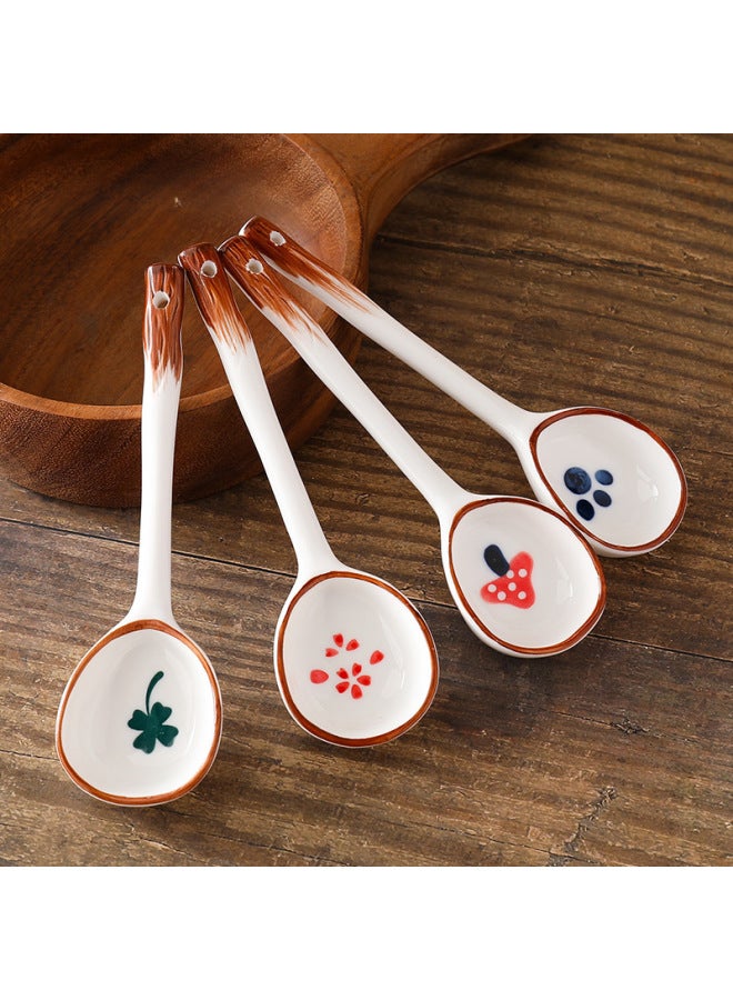 Japanese Style Long Handle Ceramic Spoon Hand-painted Underglaze Color Cyber Red Soup Spoon Cartoon Cute Dessert Spoon-Specifications:Long Handle Spoon-bear Paw (640 Pieces Per Box)  - Image 2