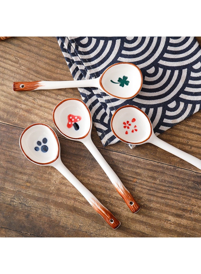 Japanese Style Long Handle Ceramic Spoon Hand-painted Underglaze Color Cyber Red Soup Spoon Cartoon Cute Dessert Spoon-Specifications:Long Handle Spoon-bear Paw (640 Pieces Per Box)  - Image 5
