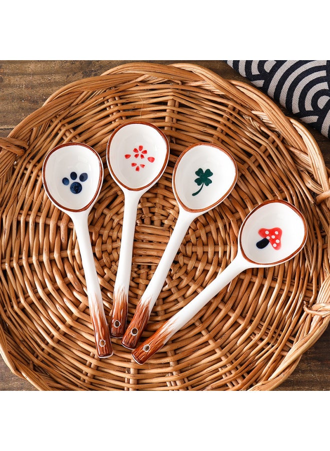 Japanese Style Long Handle Ceramic Spoon Hand-painted Underglaze Color Cyber Red Soup Spoon Cartoon Cute Dessert Spoon-Specifications:Long Handle Spoon-bear Paw (640 Pieces Per Box)  - Image 3