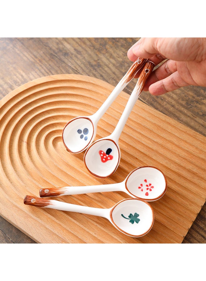 Japanese Style Long Handle Ceramic Spoon Hand-painted Underglaze Color Cyber Red Soup Spoon Cartoon Cute Dessert Spoon-Specifications:Long Handle Spoon-bear Paw (640 Pieces Per Box)  - Image 4
