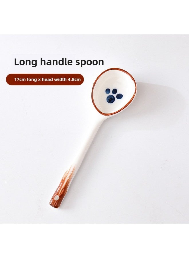 Japanese Style Long Handle Ceramic Spoon Hand-painted Underglaze Color Cyber Red Soup Spoon Cartoon Cute Dessert Spoon-Specifications:Long Handle Spoon-bear Paw (640 Pieces Per Box)  - Image 1
