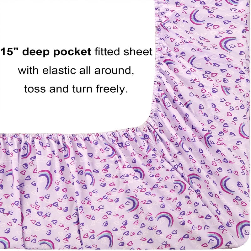 Mooreeke Twin Size Comforter Sets for Girls Kids, 6 Pieces Bed in a Bag Purple Love Rainbow Bedding Comforter Sheet Set with Shams and Decorative Toy Pillow, Ultral Soft Microfiber Kids Bed Set - Image 4