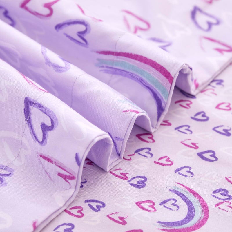 Mooreeke Twin Size Comforter Sets for Girls Kids, 6 Pieces Bed in a Bag Purple Love Rainbow Bedding Comforter Sheet Set with Shams and Decorative Toy Pillow, Ultral Soft Microfiber Kids Bed Set - Image 5