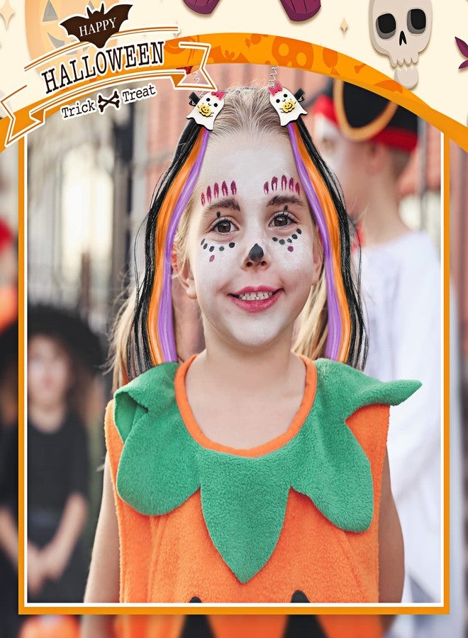 Juinte 8 Pieces Halloween Hair Clips for Girls Hair Extensions for Kids Cute Colored Ghost Pumpkin Bat Clip in Ponytail Hair Extensions Clips Toddler Girl Hair Accessories Hair Barrettes for Girls, 4 Styles - Image 4